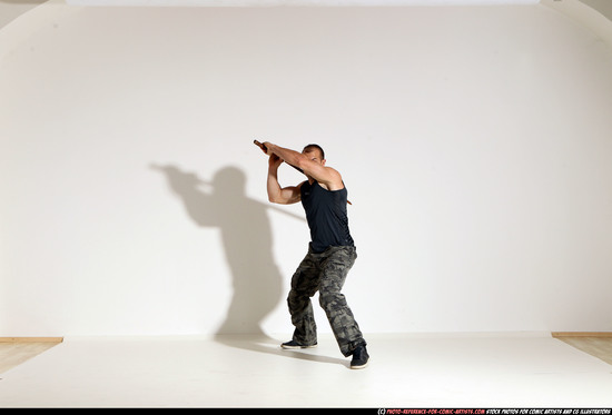 Man Adult Athletic White Fighting with sword Moving poses Army