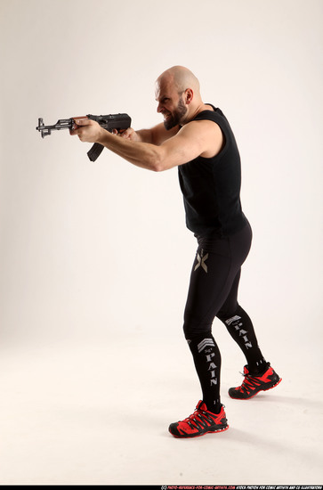 Man Adult Athletic White Fighting with submachine gun Standing poses Army