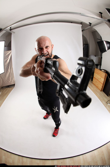 Man Adult Athletic White Fighting with submachine gun Standing poses Army