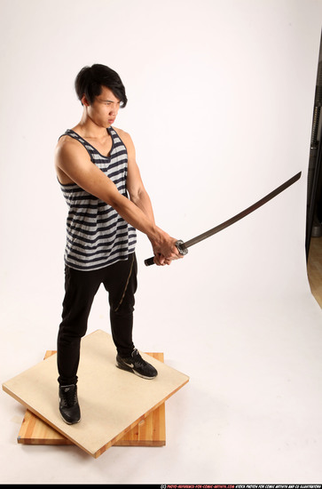 Man Young Athletic Fighting with sword Standing poses Casual Asian