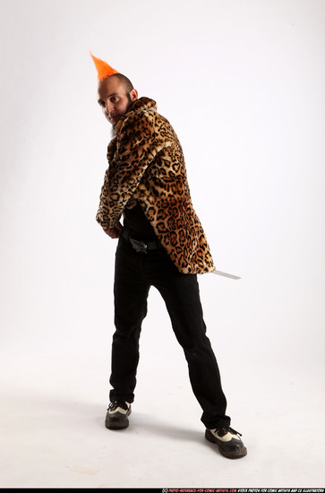 Man Adult Athletic White Fighting with sword Standing poses Coat