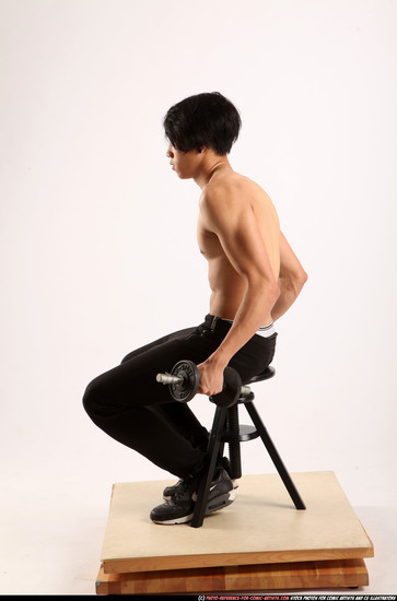 Man Young Athletic White Fitness poses Sitting poses Pants