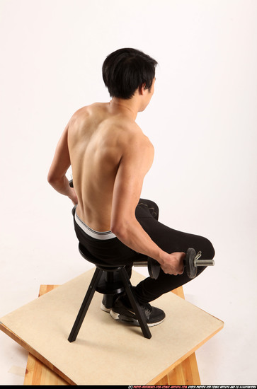 Man Young Athletic White Fitness poses Sitting poses Pants