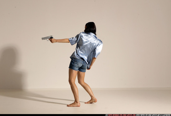 Woman Young Athletic White Fighting with gun Moving poses Casual