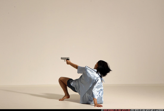 Woman Young Athletic White Fighting with gun Moving poses Casual