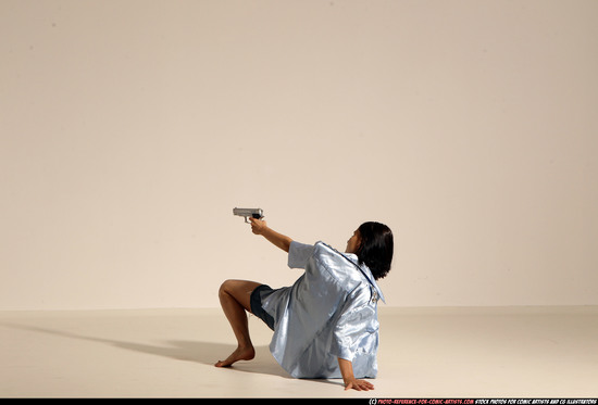 Woman Young Athletic White Fighting with gun Moving poses Casual