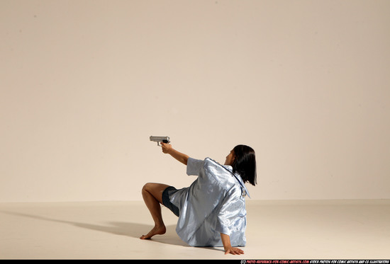 Woman Young Athletic White Fighting with gun Moving poses Casual