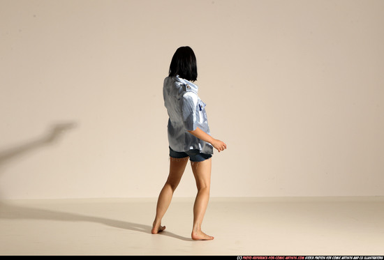 Woman Young Athletic White Fighting with gun Moving poses Casual