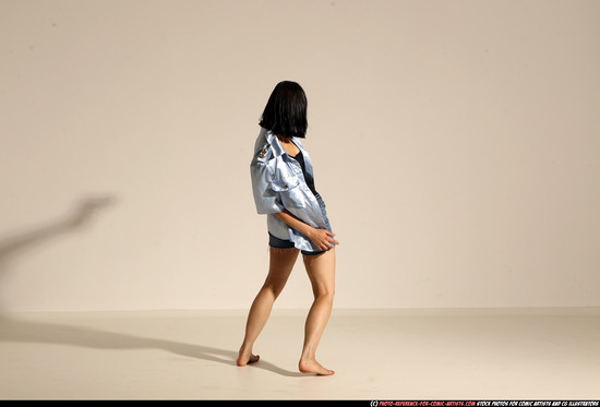 Woman Young Athletic White Fighting with gun Moving poses Casual