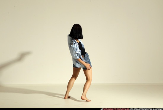 Woman Young Athletic White Fighting with gun Moving poses Casual