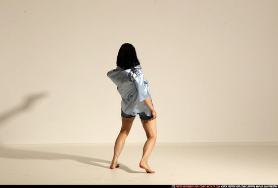 Woman Young Athletic White Fighting with gun Moving poses Casual