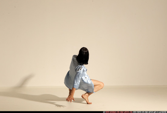 Woman Young Athletic White Fighting with gun Moving poses Casual