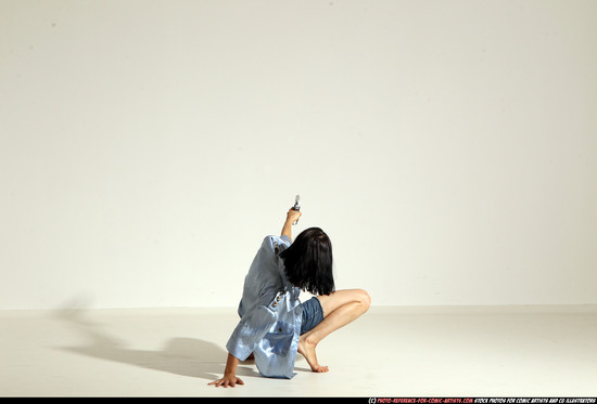 Woman Young Athletic White Fighting with gun Moving poses Casual