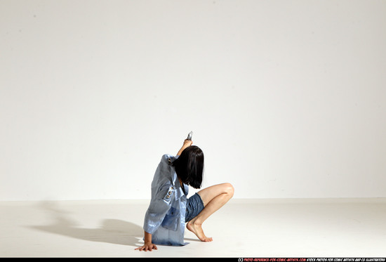 Woman Young Athletic White Fighting with gun Moving poses Casual