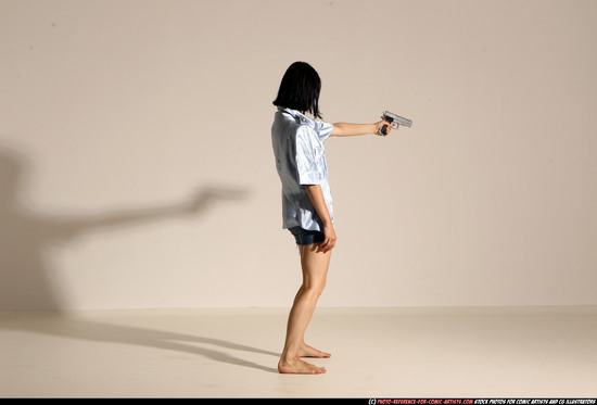 Woman Young Athletic White Fighting with gun Moving poses Casual