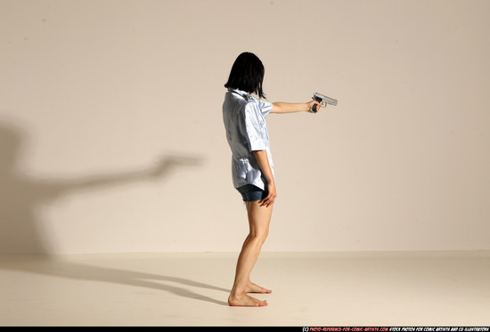 Woman Young Athletic White Fighting with gun Moving poses Casual