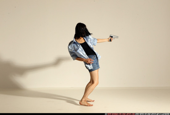 Woman Young Athletic White Fighting with gun Moving poses Casual