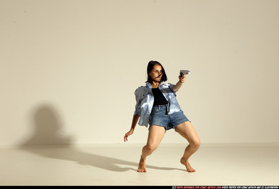 Woman Young Athletic White Fighting with gun Moving poses Casual