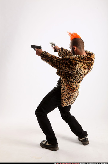 Man Adult Athletic White Fighting with gun Standing poses Coat