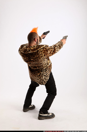 Man Adult Athletic White Fighting with gun Standing poses Coat