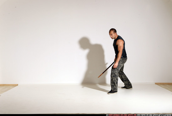 Man Adult Athletic White Fighting with sword Moving poses Army