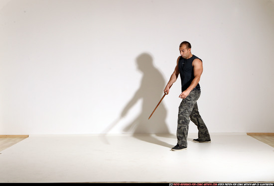 Man Adult Athletic White Fighting with sword Moving poses Army