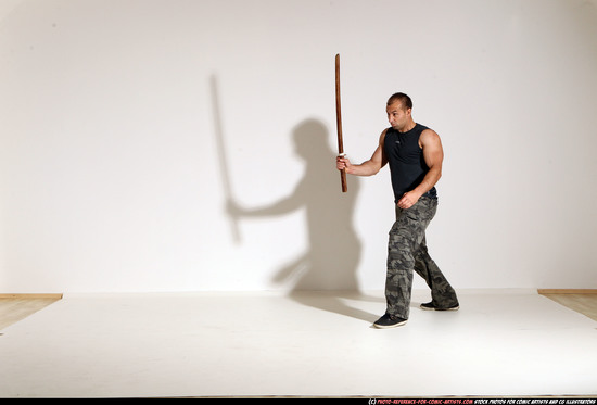 Man Adult Athletic White Fighting with sword Moving poses Army