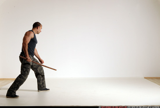 Man Adult Athletic White Fighting with sword Moving poses Army