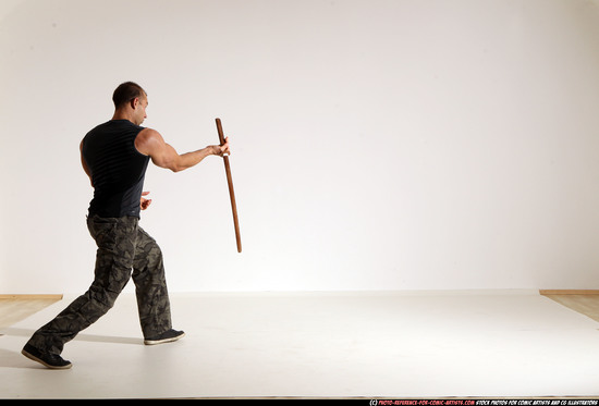 Man Adult Athletic White Fighting with sword Moving poses Army