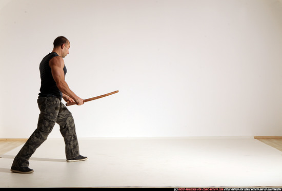 Man Adult Athletic White Fighting with sword Moving poses Army