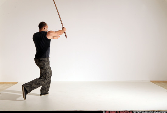 Man Adult Athletic White Fighting with sword Moving poses Army