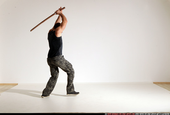 Man Adult Athletic White Fighting with sword Moving poses Army