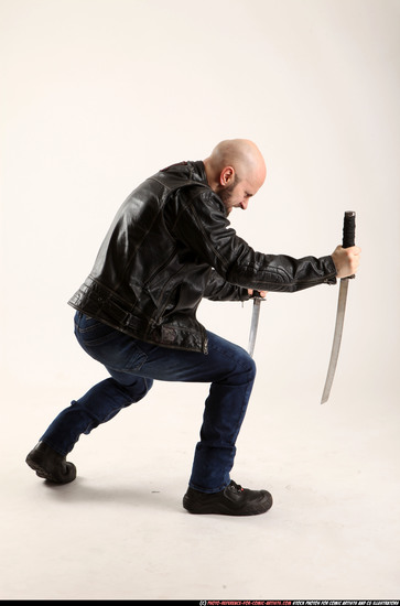 Man Adult Athletic White Fighting with sword Standing poses Casual