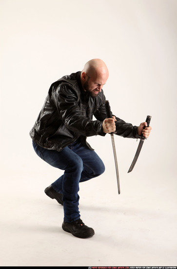 Man Adult Athletic White Fighting with sword Standing poses Casual