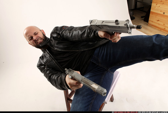 Man Adult Athletic White Fighting with submachine gun Moving poses Casual