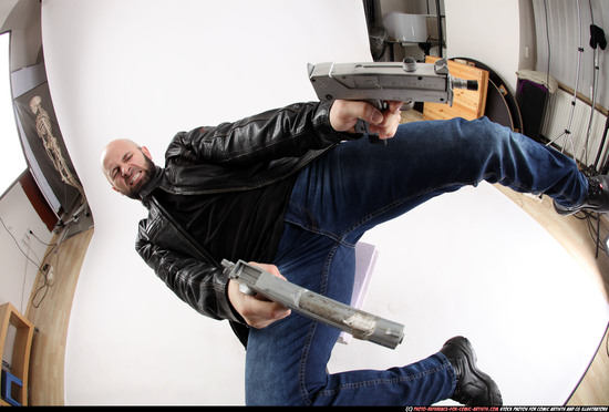 Man Adult Athletic White Fighting with submachine gun Moving poses Casual