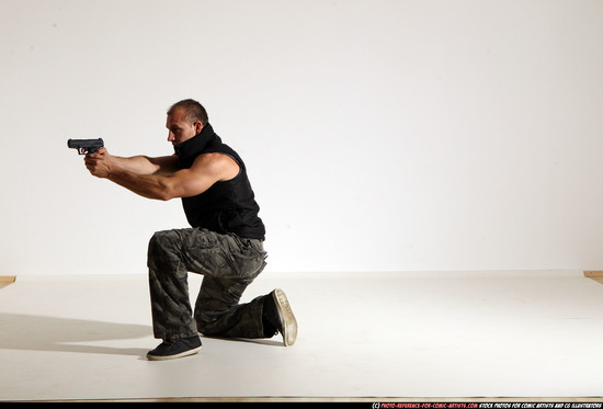 Man Adult Athletic White Fighting with gun Moving poses Army