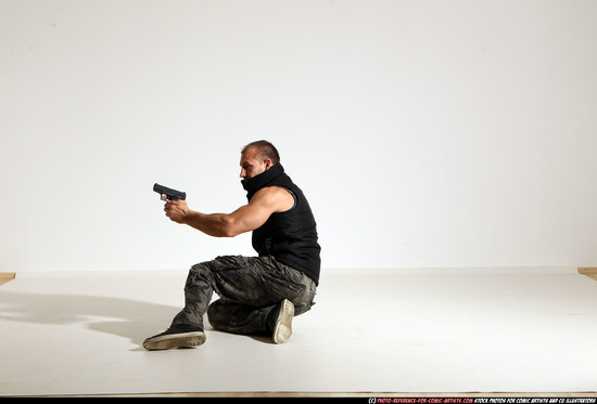 Man Adult Athletic White Fighting with gun Moving poses Army