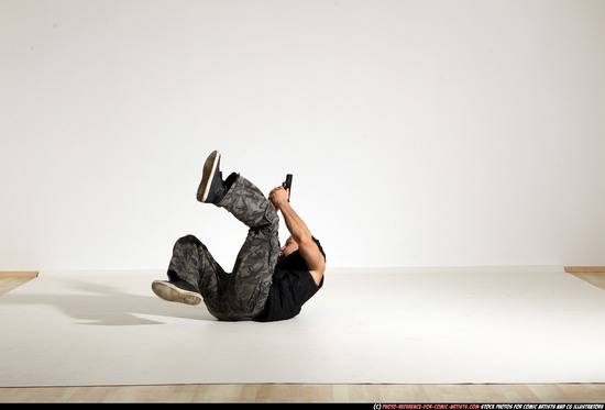 Man Adult Athletic White Fighting with gun Moving poses Army