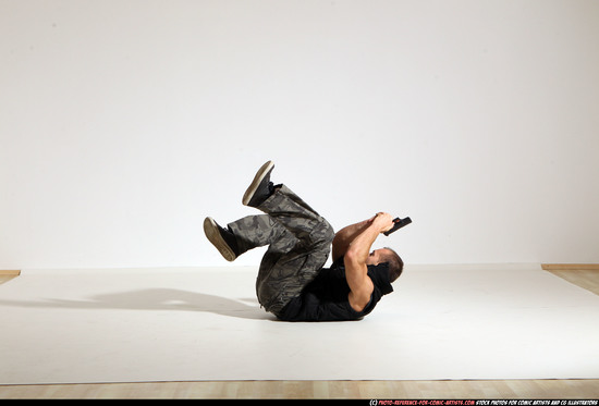 Man Adult Athletic White Fighting with gun Moving poses Army