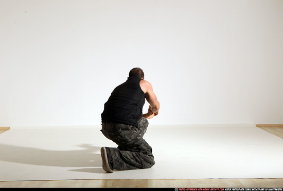 Man Adult Athletic White Fighting with gun Moving poses Army