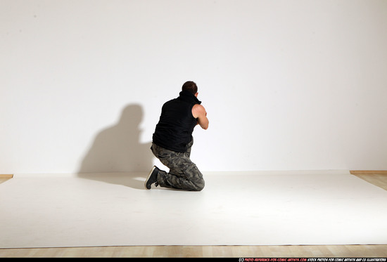 Man Adult Athletic White Fighting with gun Moving poses Army