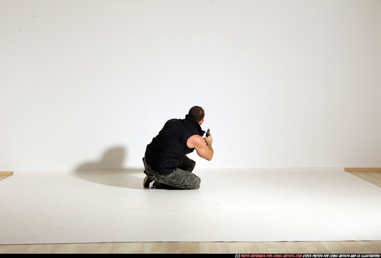 Man Adult Athletic White Fighting with gun Moving poses Army