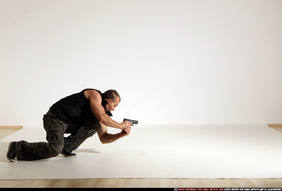 Man Adult Athletic White Fighting with gun Moving poses Army