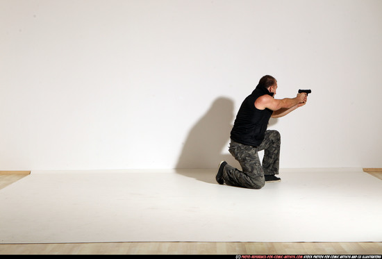 Man Adult Athletic White Fighting with gun Moving poses Army