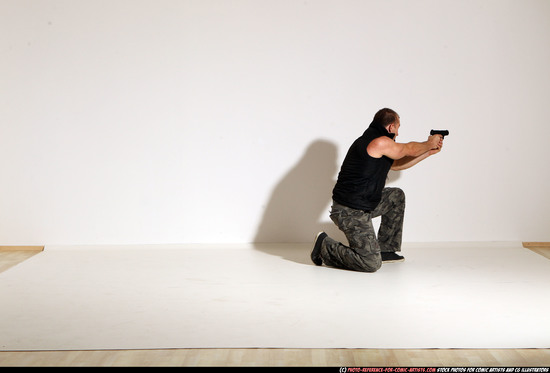 Man Adult Athletic White Fighting with gun Moving poses Army