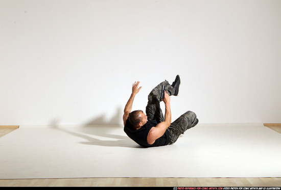 Man Adult Athletic White Fighting with gun Moving poses Army