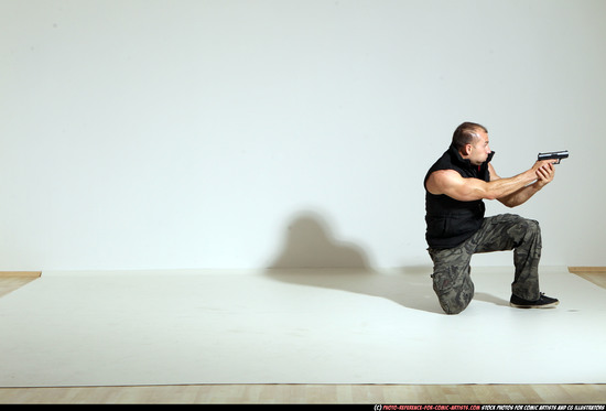 Man Adult Athletic White Fighting with gun Moving poses Army