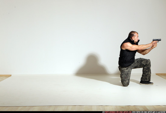 Man Adult Athletic White Fighting with gun Moving poses Army