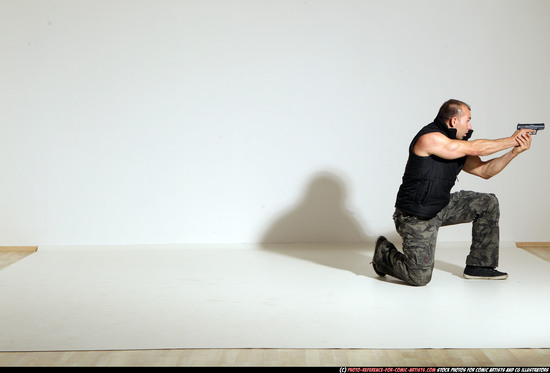 Man Adult Athletic White Fighting with gun Moving poses Army